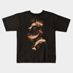 Dancing Orcas | Brown and White Color Palette Kids T-Shirt